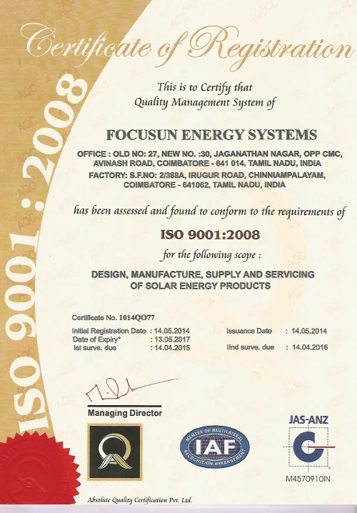 Focusun Energy Systems ISO Certificate